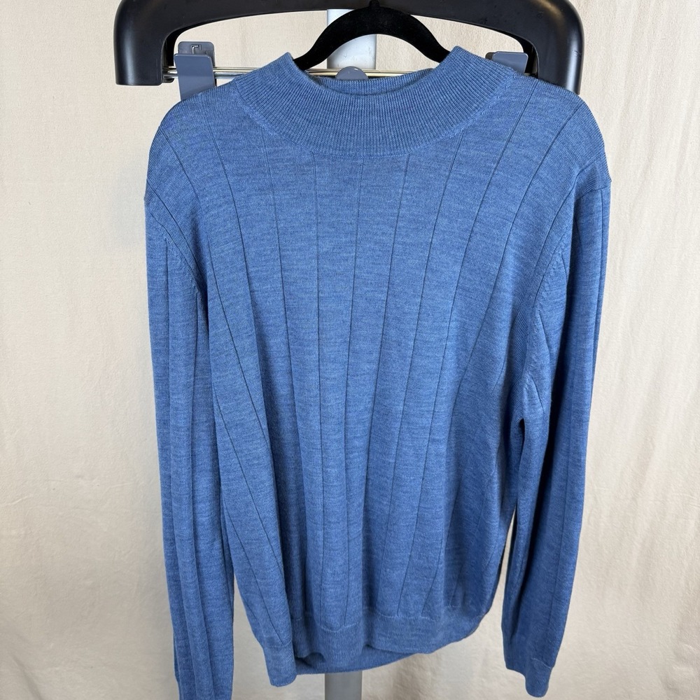 JoS A Bank Merino Wool Traveler Sweater Mens XL Extra Large Blue Turtle Neck